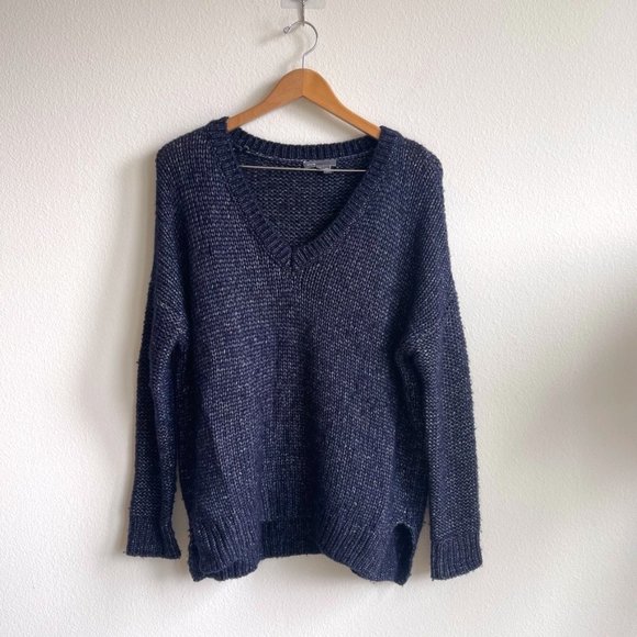 Vince Sweaters - Vince Wool Silk V-Neck Knit Sweater Blue Size Medium